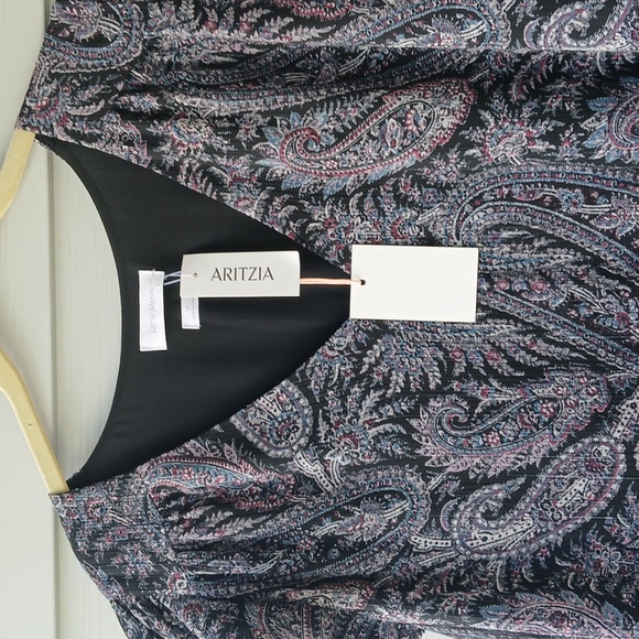 $158 Aritzia Little Moon Black and Purple Paisley Dress with Belt - Picture 6 of 11